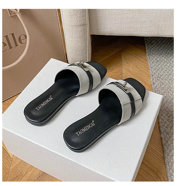 Dép sandal nữ quai ngang đế bằng, dép xỏ chân mùa hè đi ngoài trời — Màu xanh lam, Màu xám chi tiết 18