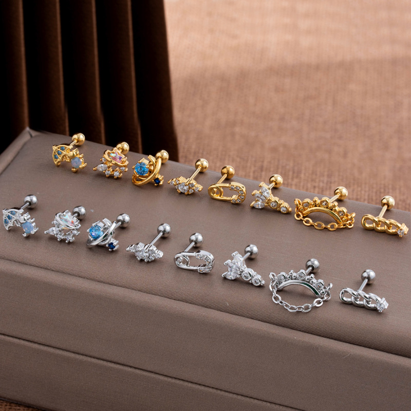 Henson New Zircon Earbone Studs Stainless Steel Thin Rod Double Head Screws Twisted Ball Fashion Versatile Cartilage_voghion.com
