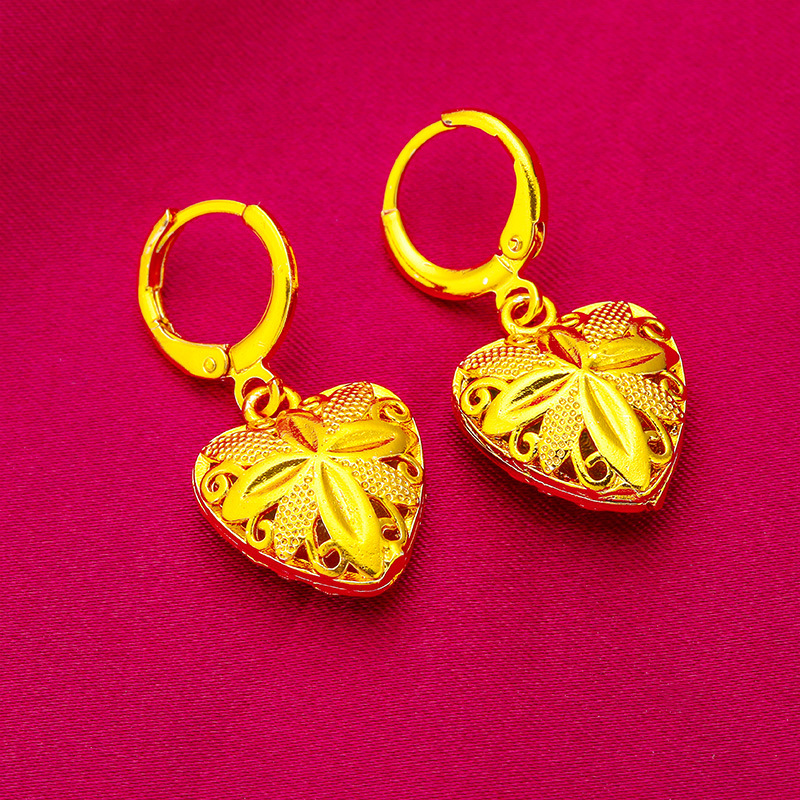 Nueva moda de las mujeres pequeño melocotón corazón pulsera collar anillo pendientes Vietnam arena oro joyería amor traje