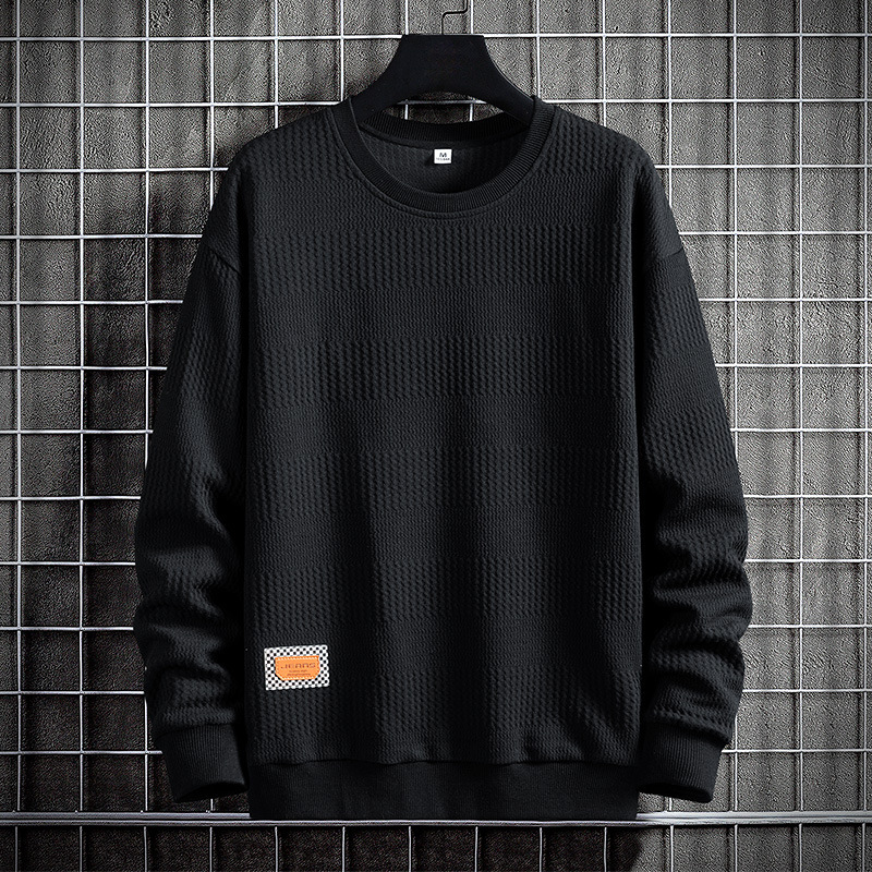 Men's Clothing Sweatshirt men's spring and autumn new style solid color jacquard fabric top loose casual youth round neck sweatshirt_voghion.com