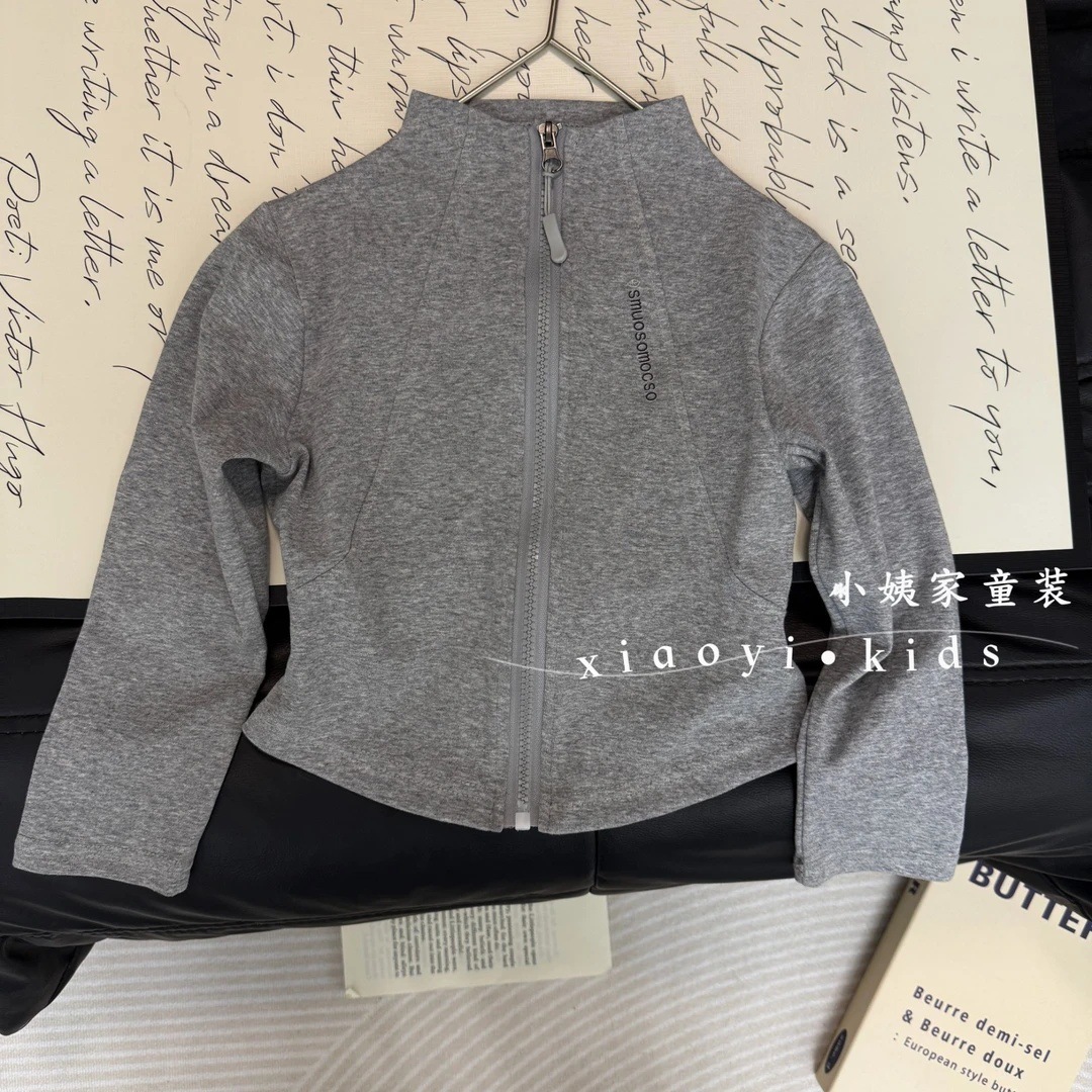 [Parent-Child Outfit] Girls' Spring and Autumn Outerwear, Stylish Gray Cardigan Top, New 2025 Arrival