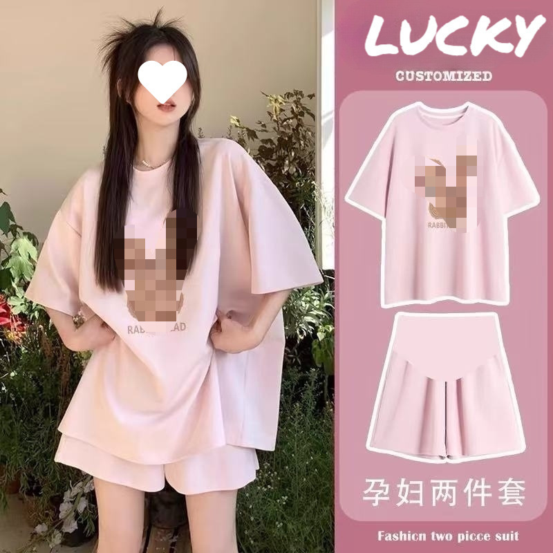 in stock Pregnant Women's New Casual Sports suit Women's Summer Thin Loose All-match Short-sleeve Shorts Two-piece Fashionable Set
