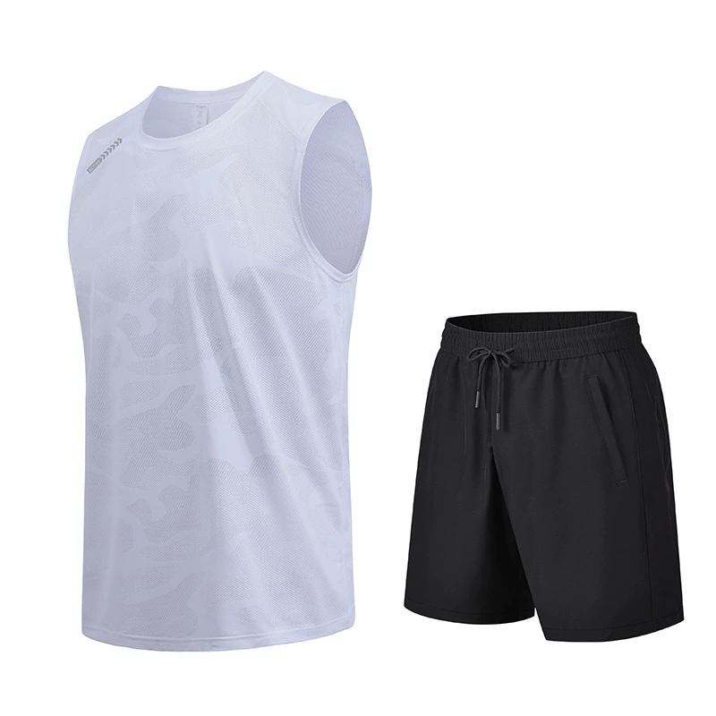 Летний спортивный костюм для мужчин 2025 года, новый, из льняной ткани, безрукавка и шорты, баскетбольная форма, быстросохнущий, большой размер, комплект из двух предметов