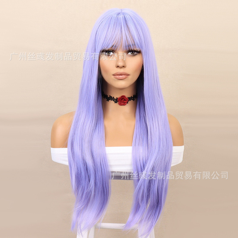 Wig women's long hair full head cover long straight hair natural air bangs full top hair realistic wig manufacturers wholesale