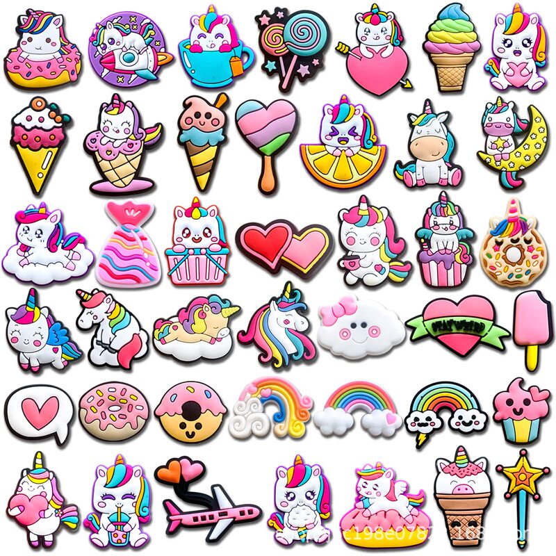 Cute cartoon pony unicorn shoes flower cute rainbow hole shoes shoe buckle garden shoes decorative buckle accessories gift