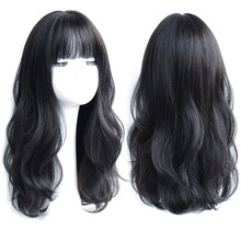 HOUYAN Long  curly synthetic wig with center bangs dark跨境