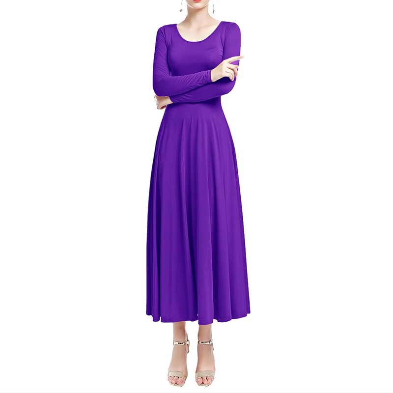 Solid Color Fashionable Women's Dance Performance Attire Church Ceremony Dress Long Skirt Elegant