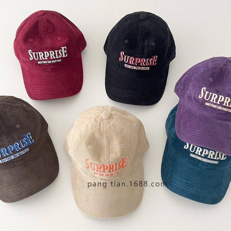 Corduroy children's fashionable demi-season baseball cap with hood…