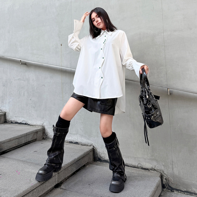 French-Style Irregular High-End Button Long-Sleeve Commuter Shirt Autumn and Winter New Loose Versatile Personality Top