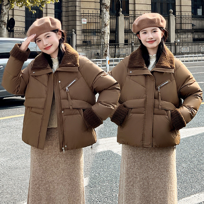 Cordero gran solapa extranjera ropa de algodón plumón ropa de invierno de mujer nueva chaqueta de algodón corta suelta de tamaño grande grueso abrigo