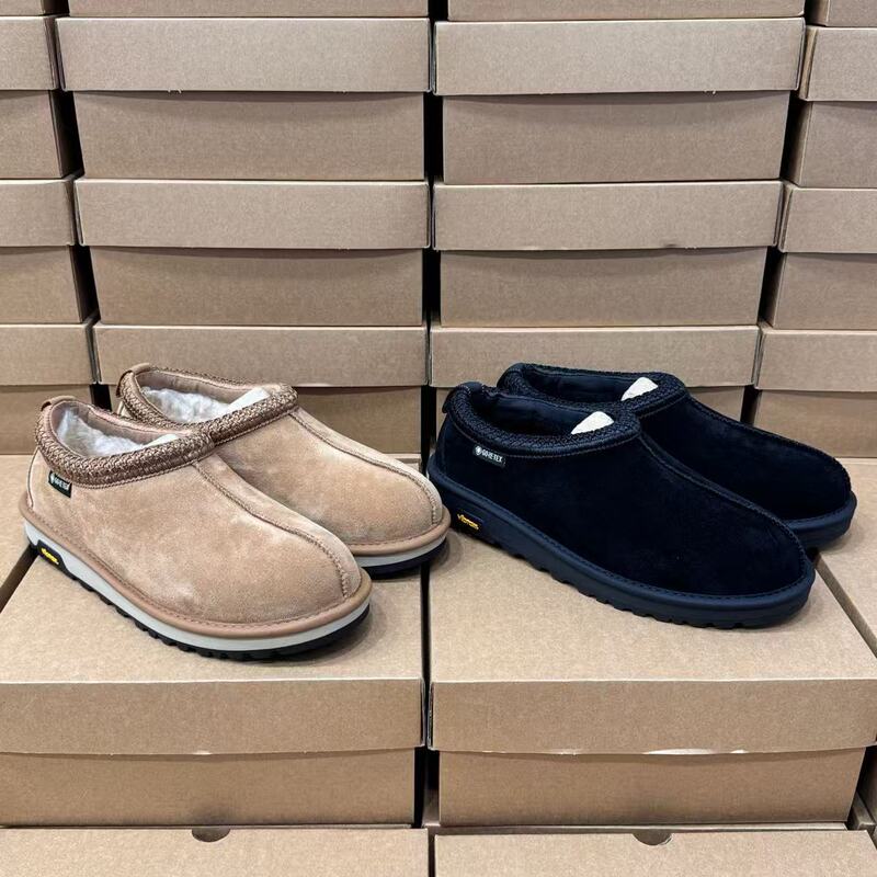 Sangpo's new collection of men's wool ethnic-style snow boots, featuring Tasman embroidery and a short, slip-on design