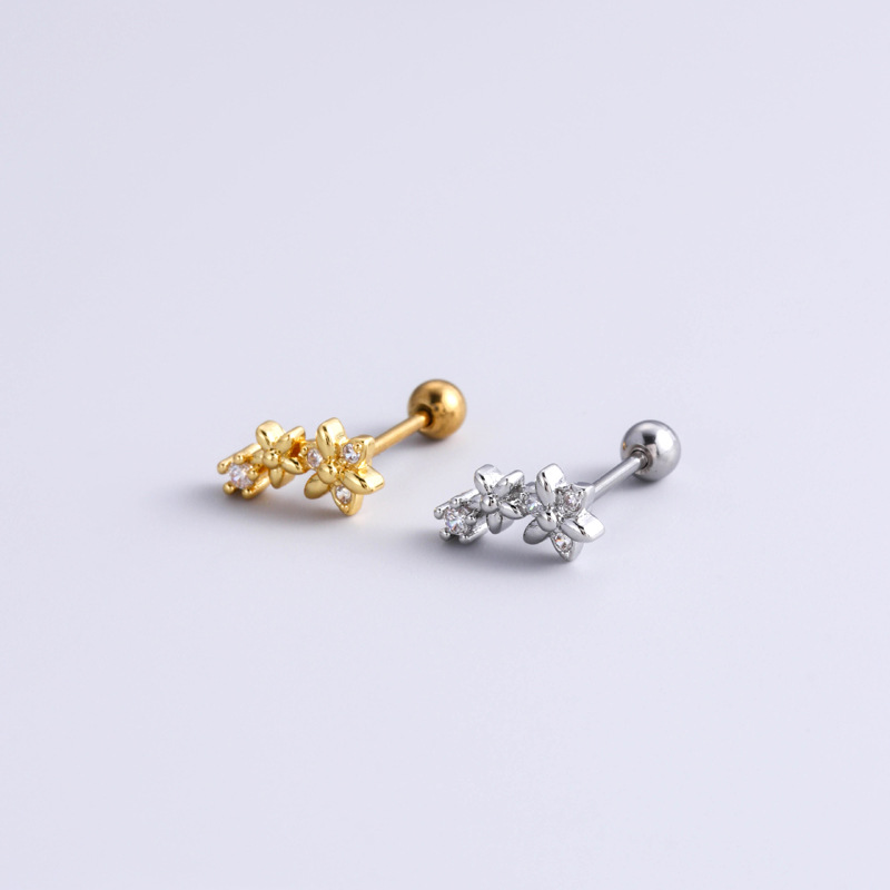 Fashion Style 1 Piece Ear Cartilage Rings & Studs Fashion Flower 316L Stainless Steel  Copper Plating Inlay Zircon