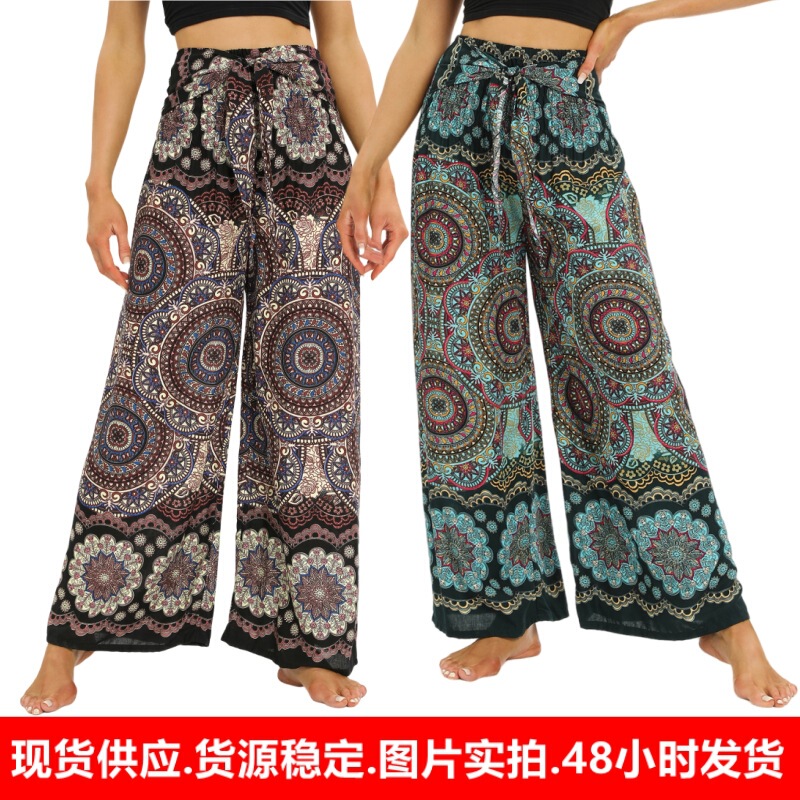 K004 New Cross-border Bohemian Casual Loose Cotton Culottes European and American Pants Ethnic Summer Loose Leg Pants