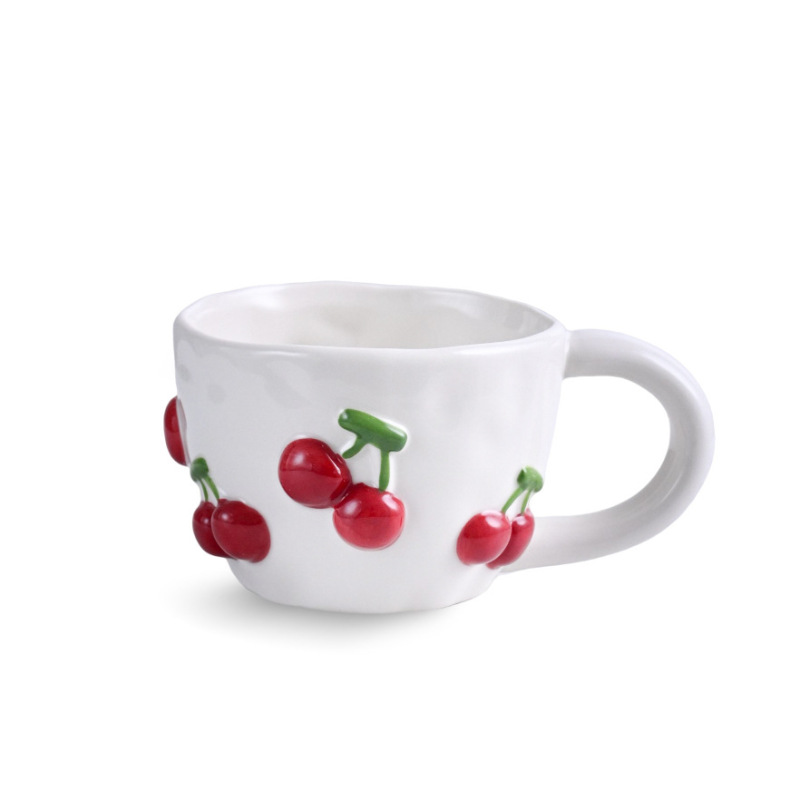エンボスチェリーカップ家庭用飲料ミルクセラミックコーヒーカップティーカップマグ高価値カップ朝食カップ|undefined