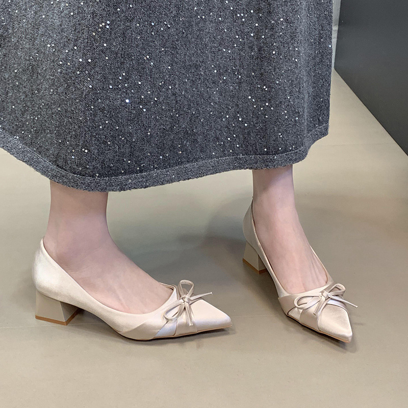 Elegant universal cute shoes pointed-toe with bow low-cut for work…