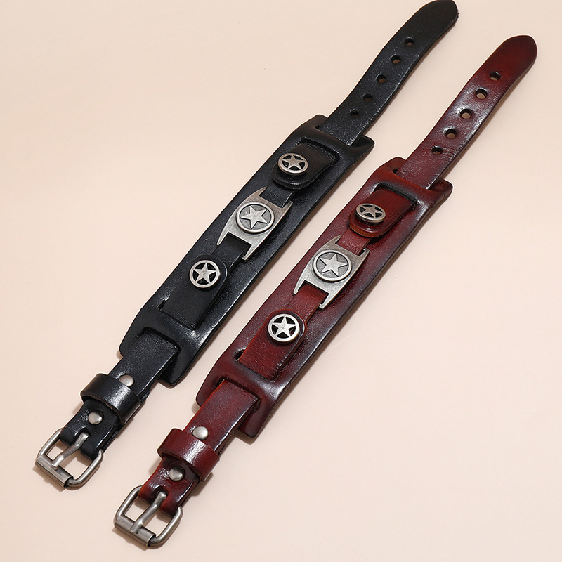 Alloy Pendant Material Hip-Hop Sports Geometric Pu Leather Alloy Men's Bracelets Men Cord & Leather Bracelets