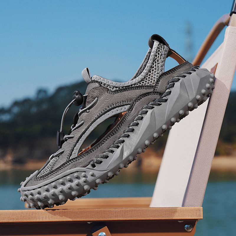 Baotou Men's Sandals Genuine Leather Men's Shoes Summer Large Size Hollow Soft Sole Hand-Stitched Trendy Beach Shoes_vogvips.com