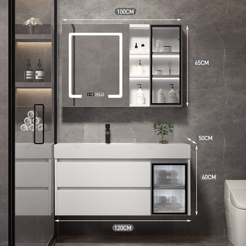 Shiqi Placa de roca gabinete de baño combinación de luz de lujo moderno simple baño mesa de lavado lavabo gabinete
