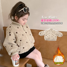 儿童女孩外贸秋冬学生女童外套加厚开衫宝宝小童冬款点点加厚外套