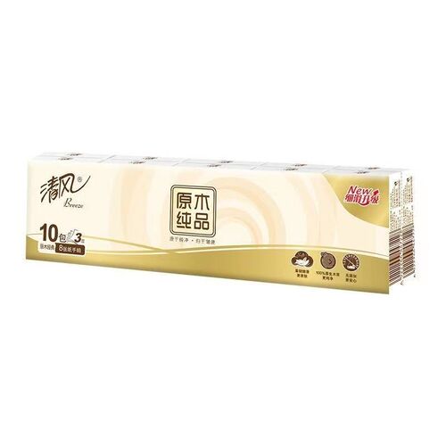 Qingfeng Handkerchief Paper 10 Packs, Original Wood Pure Quality Household Napkins, Portable Facial Tissues, Mini Tissue Paper