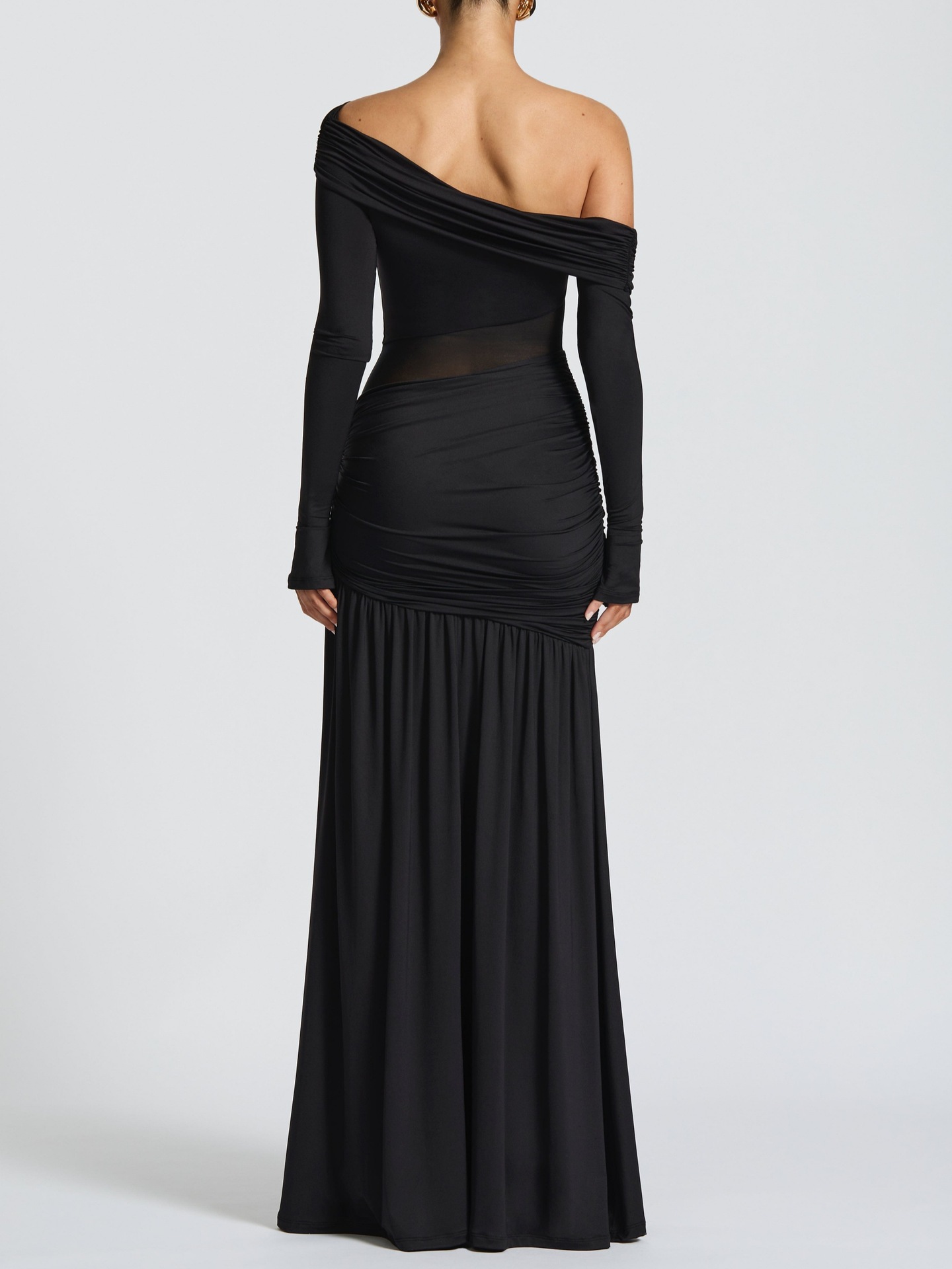 Trendy Elegant Women's One Shoulder Dress Waist Cinched Pleated Split Hem High Waist Slim Summer Spring Fashion Dress_ecoleips.com