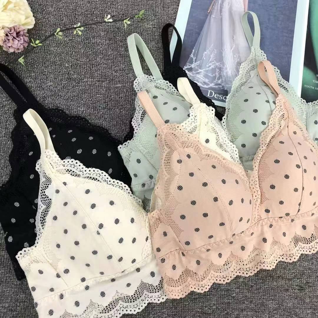 Bra de encaje del sudeste asiático, ropa interior de mujer, bra de copa triangular francesa, verano sin anillo de acero, copa delgada, algodón sexy y cómodo para la piel