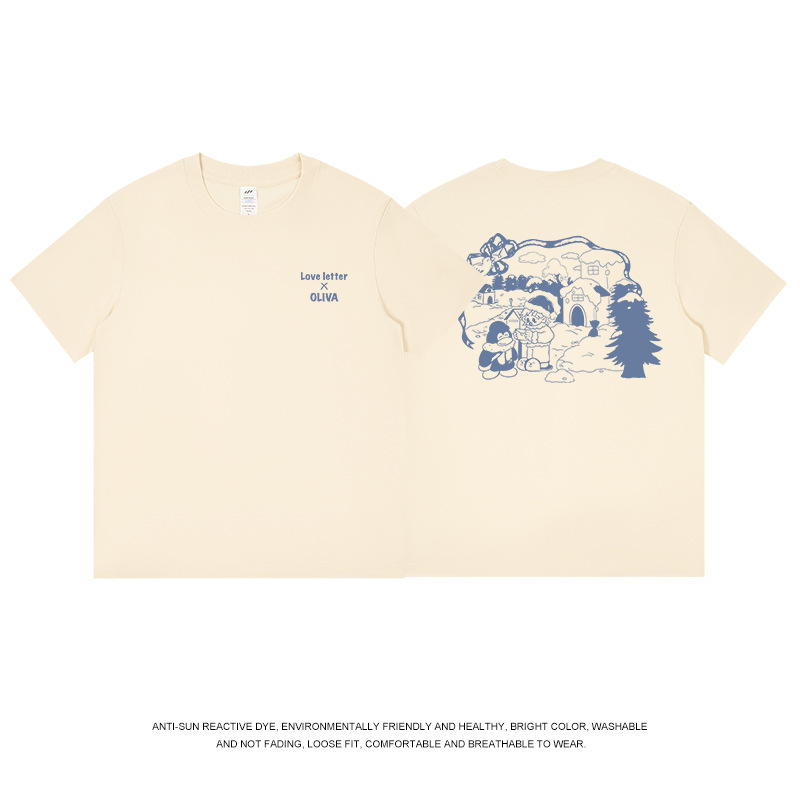 メンズ日本のレトロプリント半袖メンズピュアコットン多用途ルーズカップルトレンディなブランド夏の Tシャツ女性トップスイン|undefined