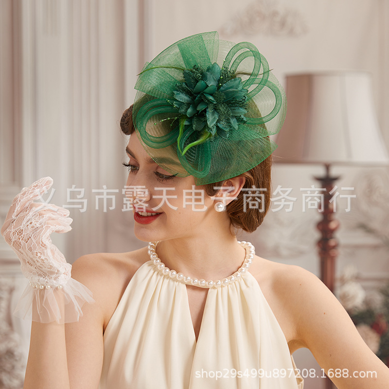 European and American Popular Mesh Flower Feather Headdress Fashion Party Banquet Ball Horse Racing Festival Hat Hair Accessories Hairpin