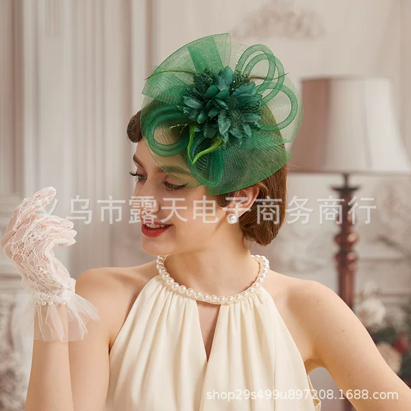 European and American Popular Mesh Flower Feather Headdress Fashion Party Banquet Ball Horse Racing Festival Hat Hair Accessories Hairpin