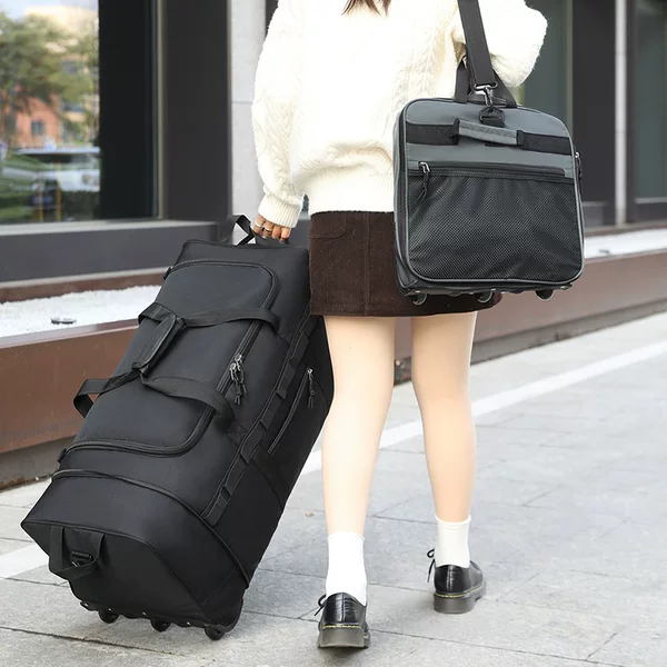 Cross-Border Oxford Cloth Travel Trolley Bag, Unisex Shoulder Crossbody Bag, Multifunctional Foldable Storage Luggage Bag