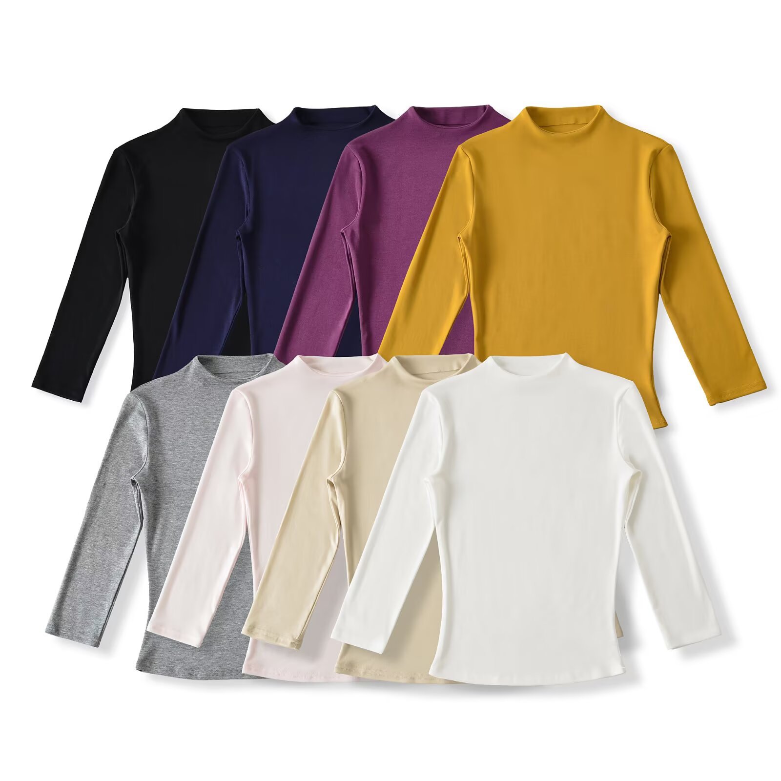 European and American Style Autumn New Half-High Collar Elastic Tight-Fitting Bottoming Top Three-Quarter Sleeve Versatile Solid Color Short Top