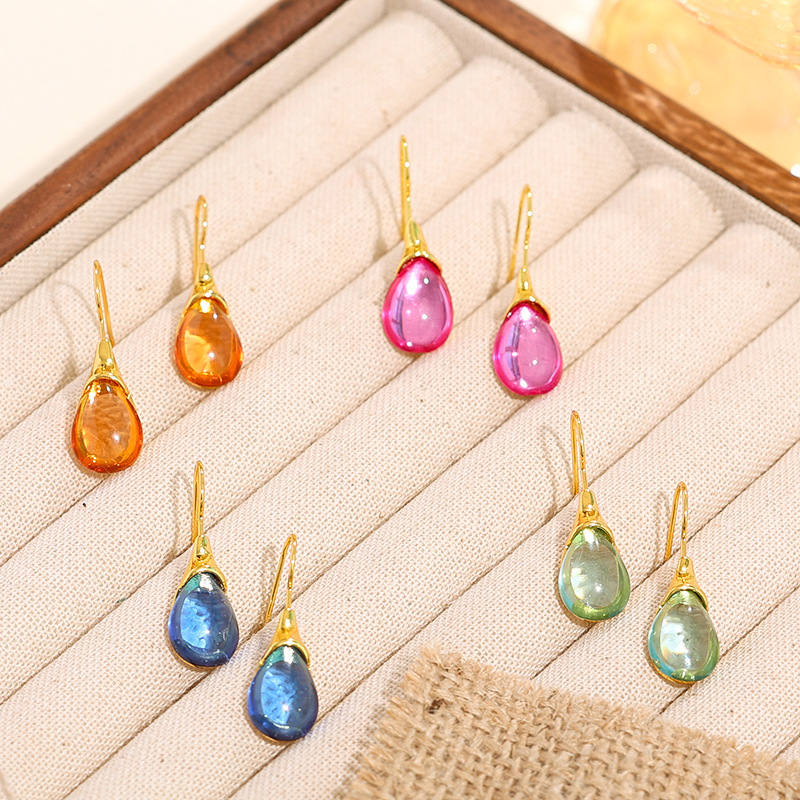 Dragón y venta caliente transfronteriza en forma de gota pendientes de ópalo con incrustaciones de cuatro colores simples pendientes de moda joya con incrustaciones