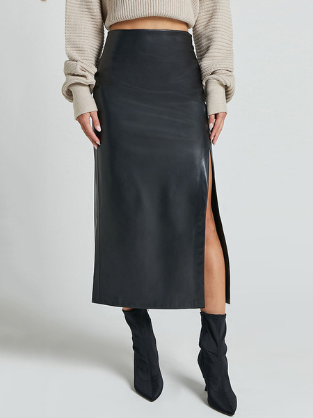 demi-season polyurethane fitted long skirt with zipper