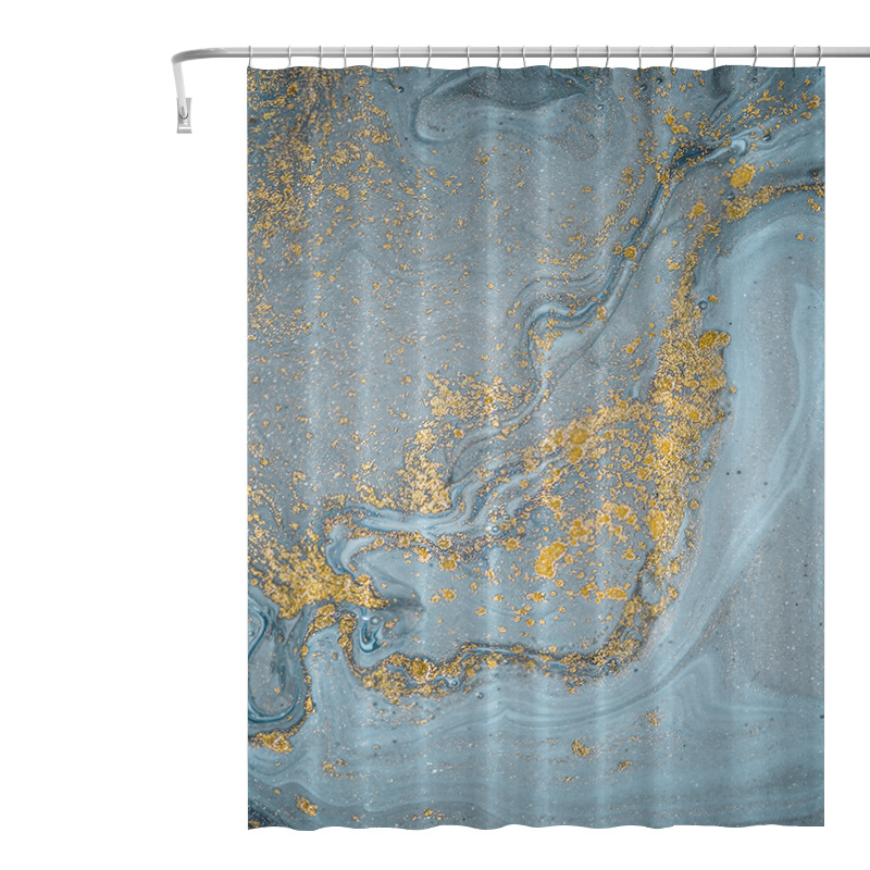 亚马逊3d印花ins北欧渐变大理石纹路加厚防水涤纶卫生间浴室浴帘