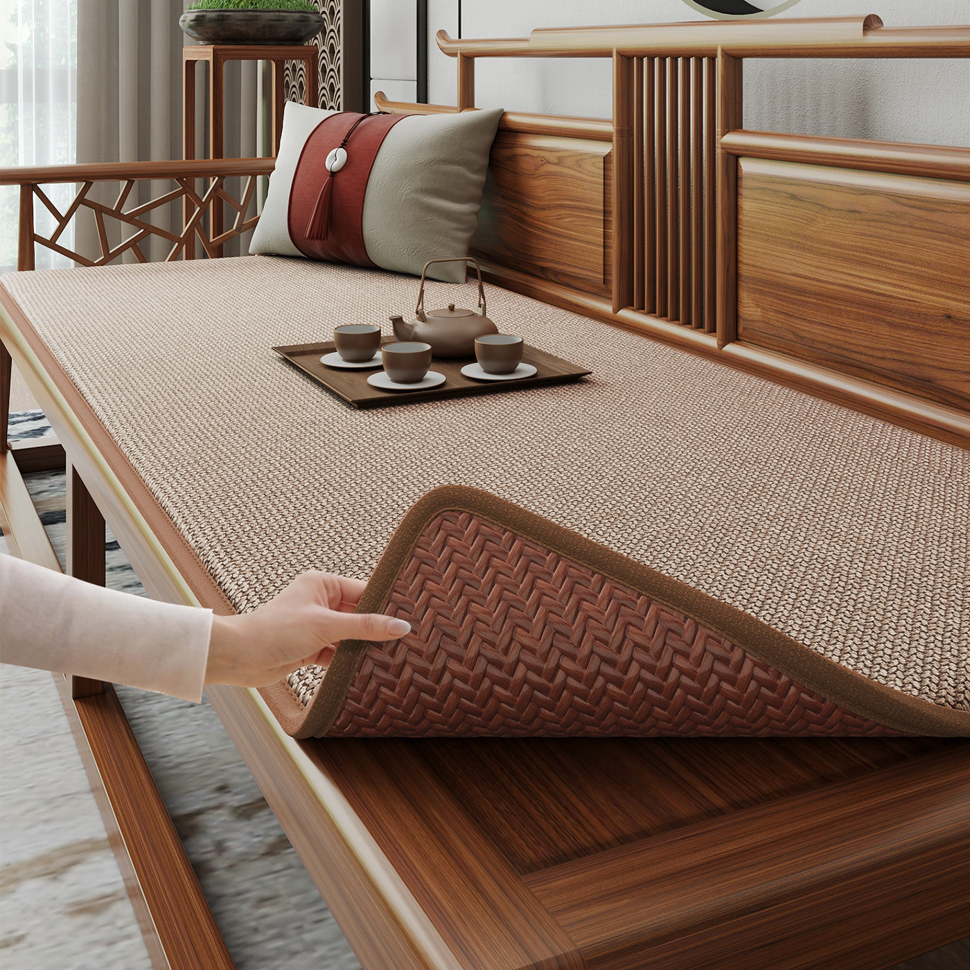 2026 nuevo nuevo sofá de madera maciza chino cojín de doble cara disponible cojín de sofá de madera roja cojín antideslizante universal cuatro estaciones