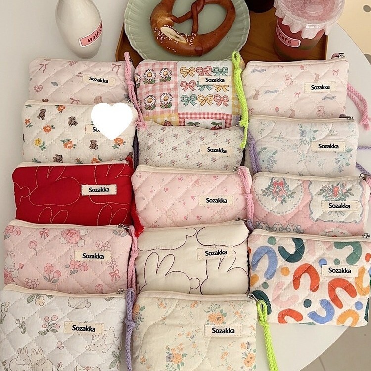 43162 Small Fresh Floral Quilted Coin Purse Cute Mini Portable Travel Lipstick Bag Storage Card Holder