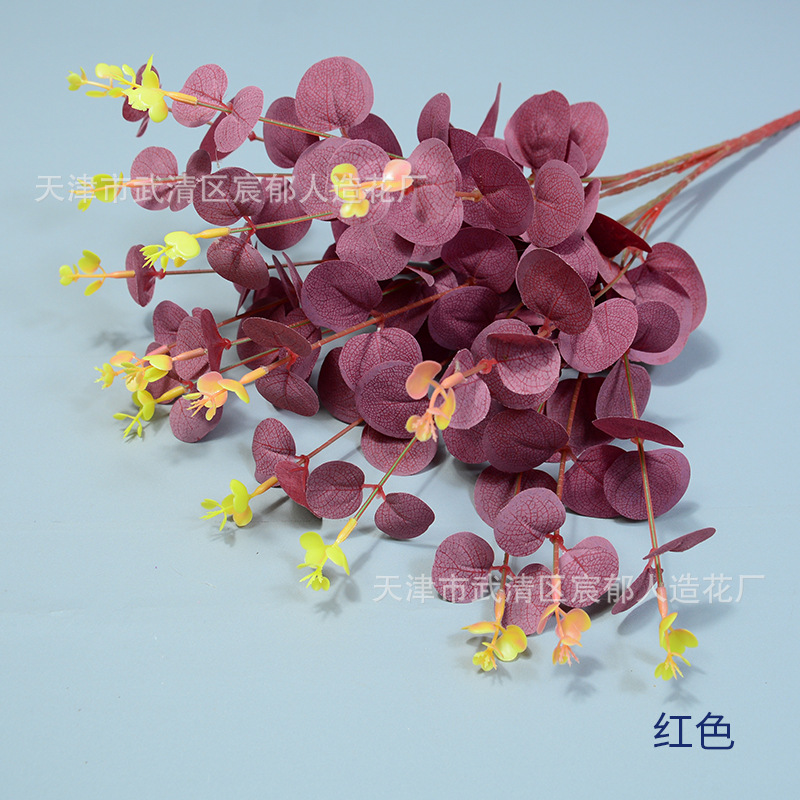 Eucalipto Artificial al por Mayor para Decoración de Bodas, Ramo de Eucalipto de 4 Ramas y 16 Cabezas, Flores Artificiales de Mano, Plantas Artificiales