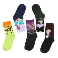 Cross-border sourcing retro abstract oil painting floral pattern cotton socks for men and women, couple socks, European and American creative style mid-calf socks