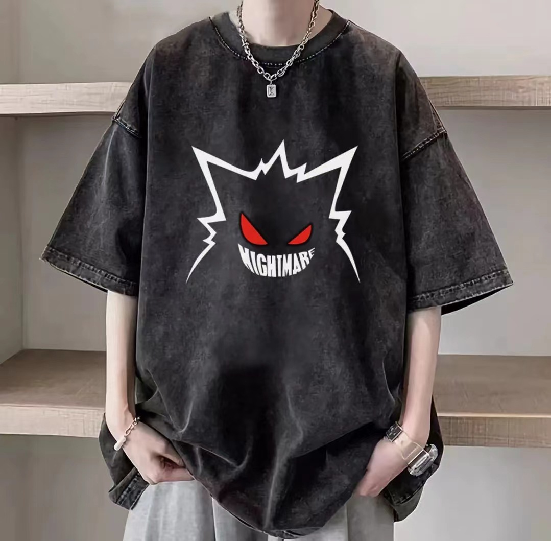 Camiseta de manga corta de algodón puro desgastado lavado retro americano para hombre, camiseta de media manga de marca holgada informal de verano para hombre