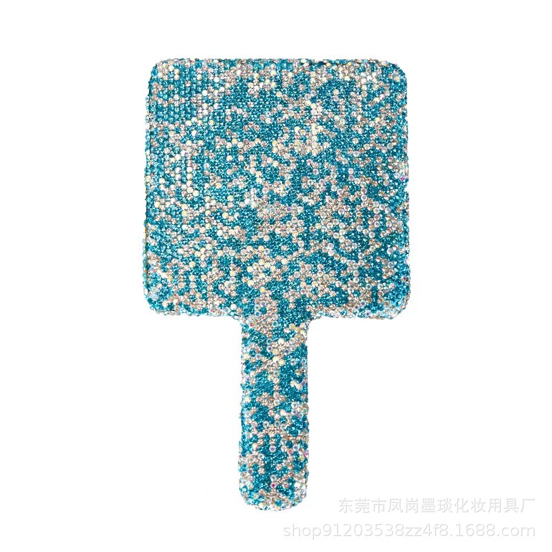 Los fabricantes suministran espejos de mano con diamantes Espejos de maquillaje de moda ABS Pegatinas de arcilla de belleza Espejo con mango de diamantes Suministro de Amazon