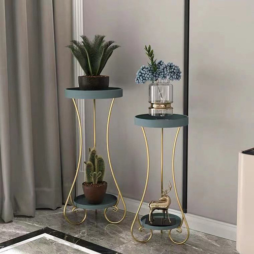 Nordic Flower Stand Indoor Simple European Double Plate Flower Pot Console Table Multilayer Floor Standing Shelf Luxury Side Table