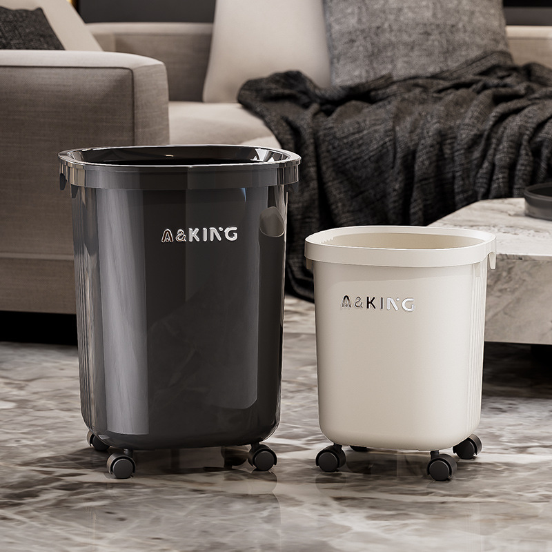 Customized Wheeled Movable Trash Can Without Lid, New Style, Living Room, Bathroom, Toilet, Kitchen, High-End, Light Luxury and High-End