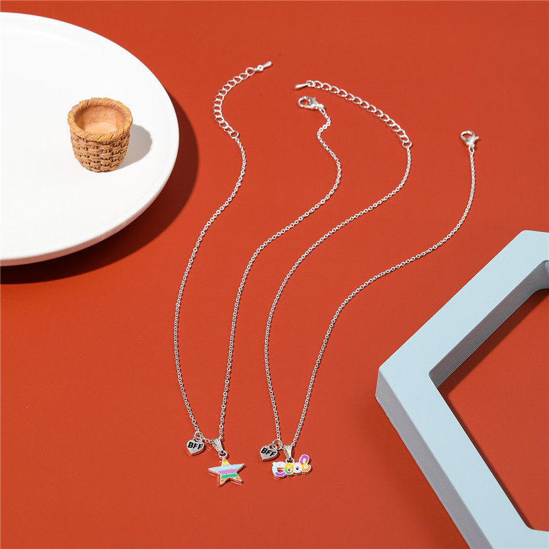 Fashion Letter Alloy Enamel Girlu0027S Necklace 2 Pieces