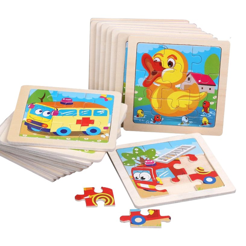 9 unidades de madera rompecabezas para niños juguetes educativos para la primera infancia herramientas de transporte de animales de dibujos animados rompecabezas cognitivo al por mayor