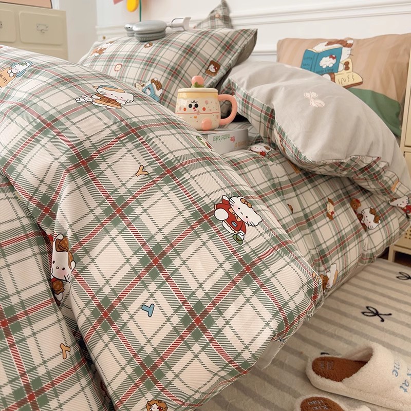 Cama de algodón de cuatro piezas, pequeña y fresca 2025 nueva funda de edredón de algodón, sábana, sábana, sábana, ropa de cama de dormitorio de tres piezas 4