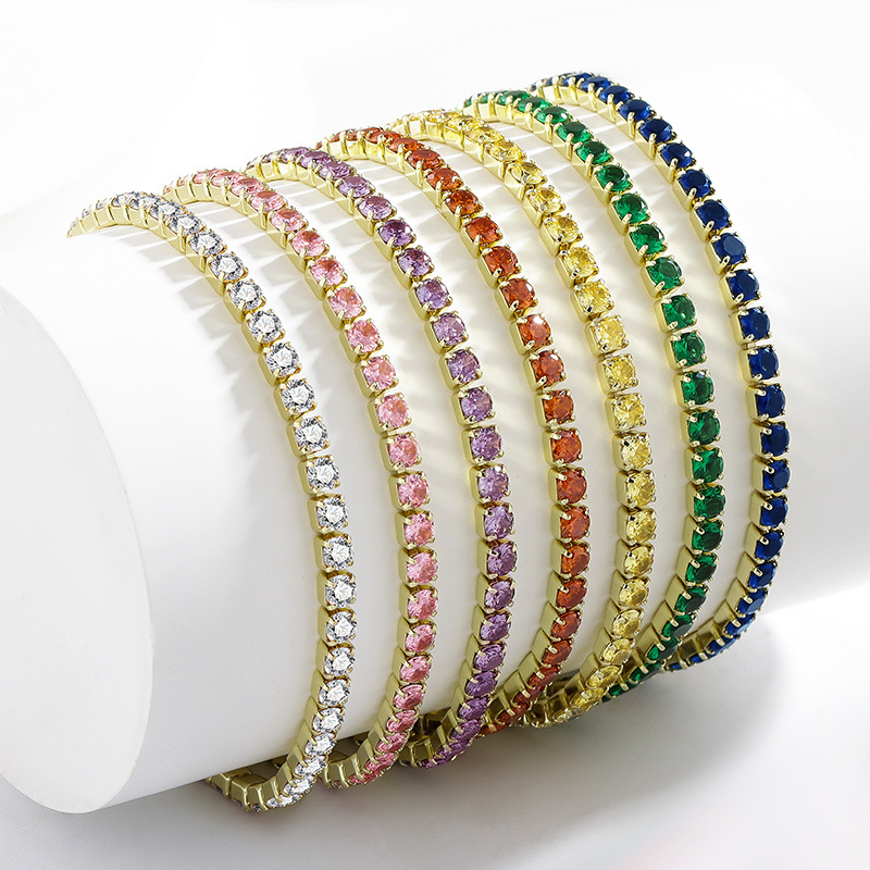 Cross-Border Live Full Diamond Single Row Zircon Bracelet for Women Ins Style Fresh Colorful Diamond Bracelet Full Star Bracelet Bracelet