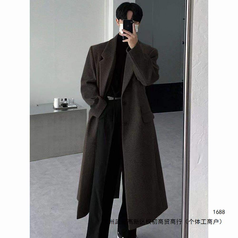 British style men's mid-length wool coat, new autumn and winter style, Korean style trendy trench coat, thick coat.