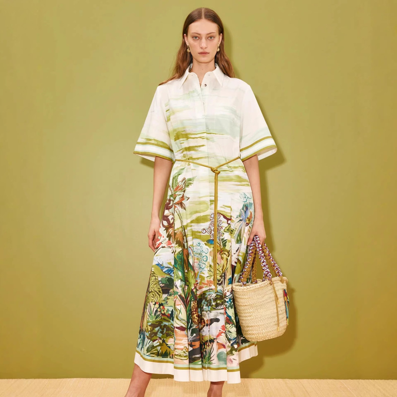European and American Cross-Border 2026 Amazon Aliexpress Independent Site Casual Fashion Linen Shirt Collar Cardigan Long Dress