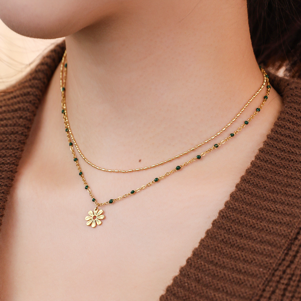 25g Weight Layered Necklaces Classification 1 Piece Quantity Holiday Occasion Stainless Steel Material Flower Pattern Women's Gender Plating Design Vacation Style Vacation Flower Stainless Steel Plating Layered Necklaces 10