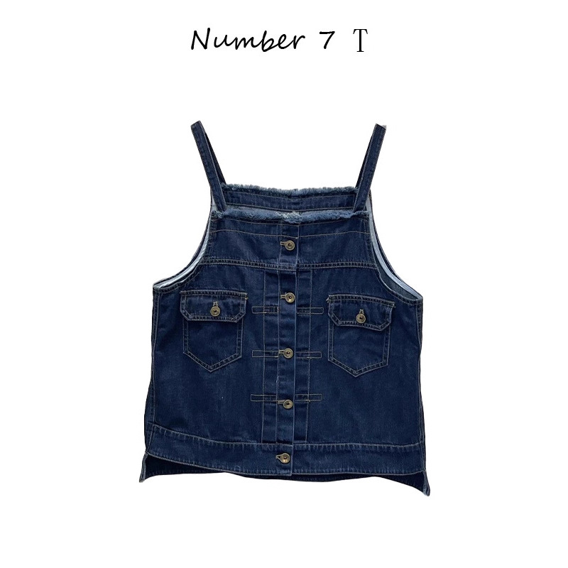 This Year's Trendy Popular High-End Retro Style Raw Edge Denim Camisole Vest Women's Summer Versatile Top